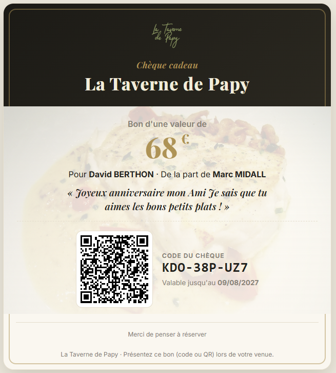 Offrez un bon cadeau personnalisé !